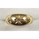 18ct gold Gypsy ring with 3 diamonds in a star setting, gross 3.1grs