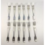 5 William IV Irish silver Fiddle pattern table forks by Philip Weekes, Dublin, 1837, engraved with