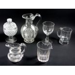 George III baluster jug with 2 triple ringed bands, serrated rim (small chip), scroll handle, on