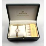 'Sovereign' Lady's 9ct. gold wristwatch and strap, 9.5 grams gross, boxed with paperwork.