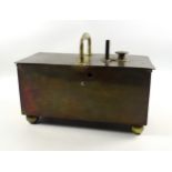 Victorian brass tavern tobacco honesty box, penny operated mechanism with 2 hinged covers,