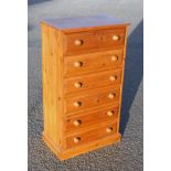 Pine chest with 6 long drawers, on a plinth base, 123.5 x 70 x 42.6cm