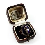 Ring set blue enamel and marcasite in silver and gold, size P1/2, cased (2)