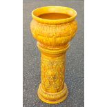Burmantofts style yellow earthenware jardiniere with all over floral decoration in relief, D. 48 cm,