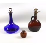 Regency cobalt blue glass mull with a tall tapering neck and whiskey stopper, H.24cm; Continental