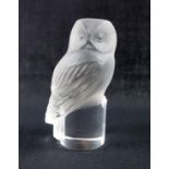 Lalique crystal owl paperweight, H.9cm, engraved signature, unboxed