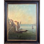 19th century Continental school, Mediterranean coastal scene, oil on canvas, unsigned, artist