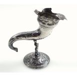 Late 19th century Continental silver table cornucopia posy holder with chased and embossed floral