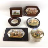Collection of 13 Victorian prattware pot lids including "Windsor Great Park - Return of the Stag",