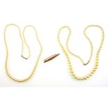 Late Victorian 9ct gold rope twist brooch, Birmingham, 1888? 2.2grs, and 2 simulated pearl necklaces