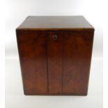 Victorian figured walnut table top cigar cabinet with 3 cedar lined drawers, enclosed by twin