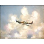 John Easthope, Spitfire in flight, oil on board, signed, 34 x 44cm.