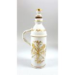 Small Limoges porcelain decanter with cork stopper and gilt decoration, H.14cm overall; and 6