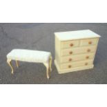 Cream painted chest with 2 short, 2 long drawers, on a plinth base, W.79cm, and a cream painted