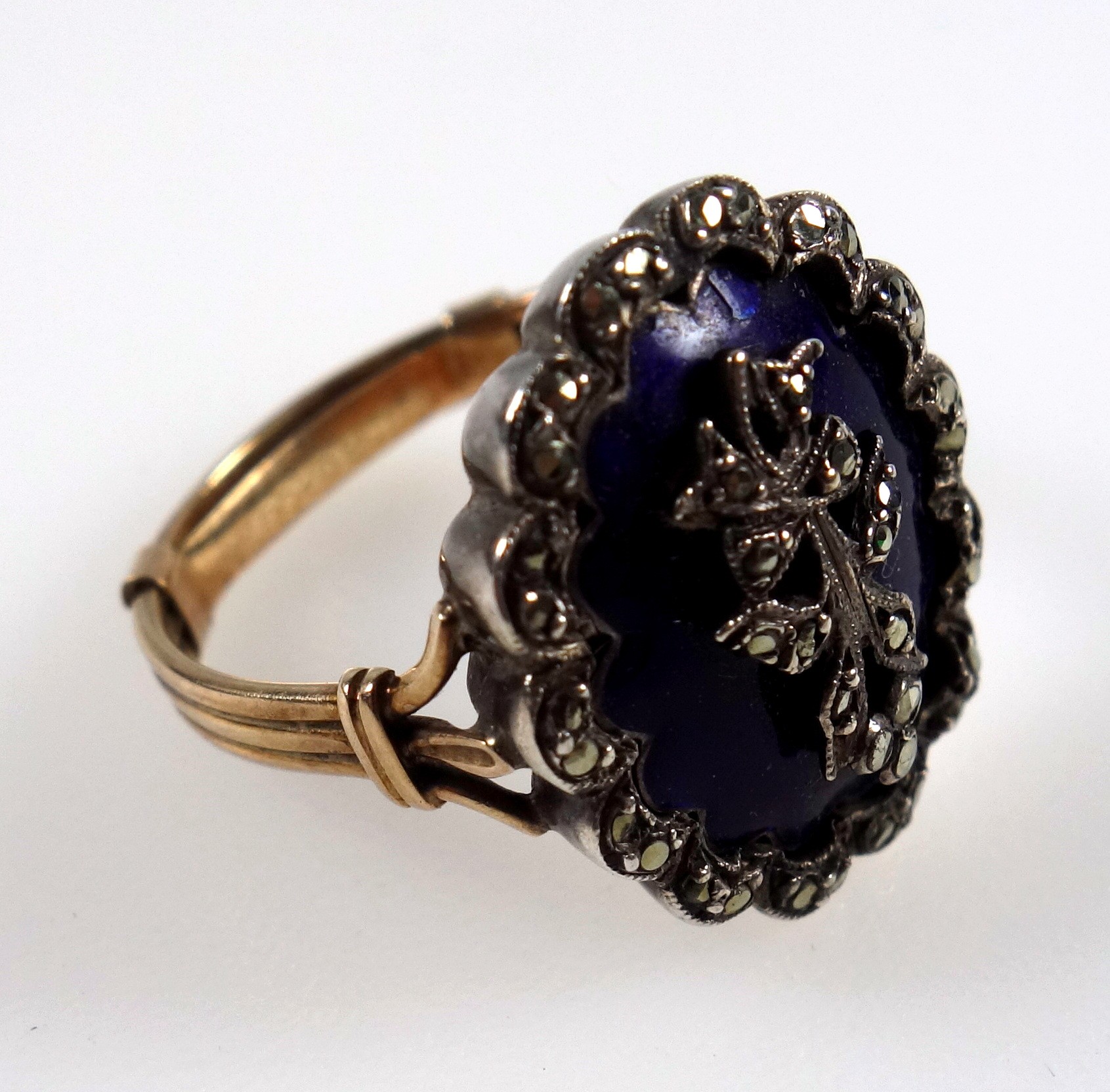 Ring set blue enamel and marcasite in silver and gold, size P1/2, cased (2) - Bild 2 aus 5