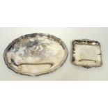 German white metal oval shaped tray with a reeded rim, by WTB, W.32.2 cm; and a smaller square