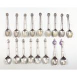 9 Edwardian and George V silver coffee spoons surmounted by the Queen's Royal Regiment (West Surrey)