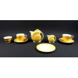 Clarice Cliff 'Nautilus' prototype tea set for 2 on a mottled ochre ground, comprising teapot with