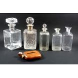 2 Regency square glass decanters, each with a lipped rim, tallest H.19cm (chip to rim); taller