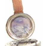 Military trench watch with silver 'telephone dial' cover, on a leather strap, Dia. 3.5 cm, import