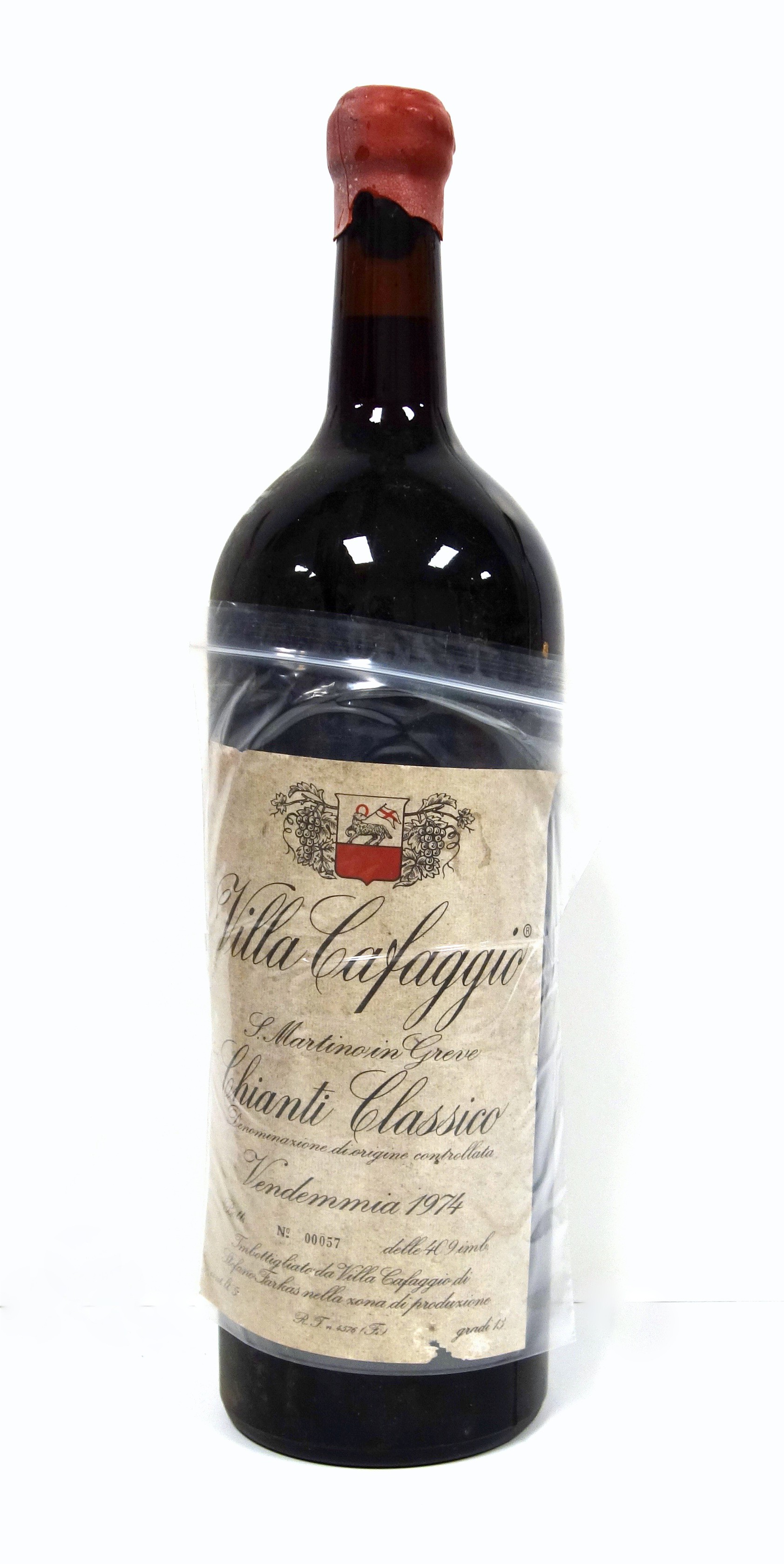 1 x 5 litre bottle Villa Caffagio, Chianti Classico, 1974, Numbered 00057, with red wax cap