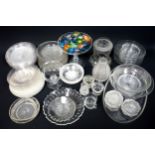 Quantity of Victorian and later glass ice plates, comport, Venetian sweets, 2 lampshades and other