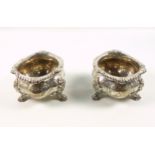 Pair of large Victorian silver salt cellars with embossed scrolling decoration by Edward, Edward