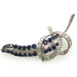 Platinum floral brooch set 27 sapphires and 43 diamonds, gross 17.9grs