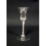 Early George III wine glass with campana shaped bowl on an air twist stem and conical foot, H.16cm