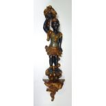 Italian carved and gilt wall lantern as a blackamoor standing on a bracket and supporting a