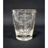 Georgian blown glass tumbler engraved with "Independent Order of Odd Fellows" with various