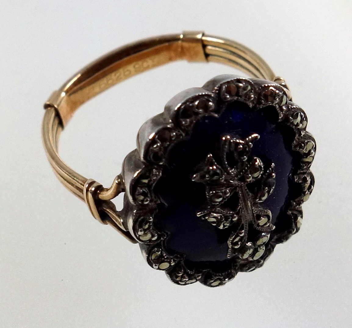 Ring set blue enamel and marcasite in silver and gold, size P1/2, cased (2) - Bild 4 aus 5