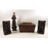 William IV rosewood sarcophagus shaped tea caddy with 2 covered compartments, W.25.3cm; pair of
