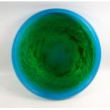 John Orwar Lake for Ekenas Glass, Sweden, blue and green glass shallow bowl, signed, Dia.33cm; 4