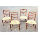 Set of 4 Yorkshire style ash ladderback dining chairs, each with a seagrass seat, (stamped