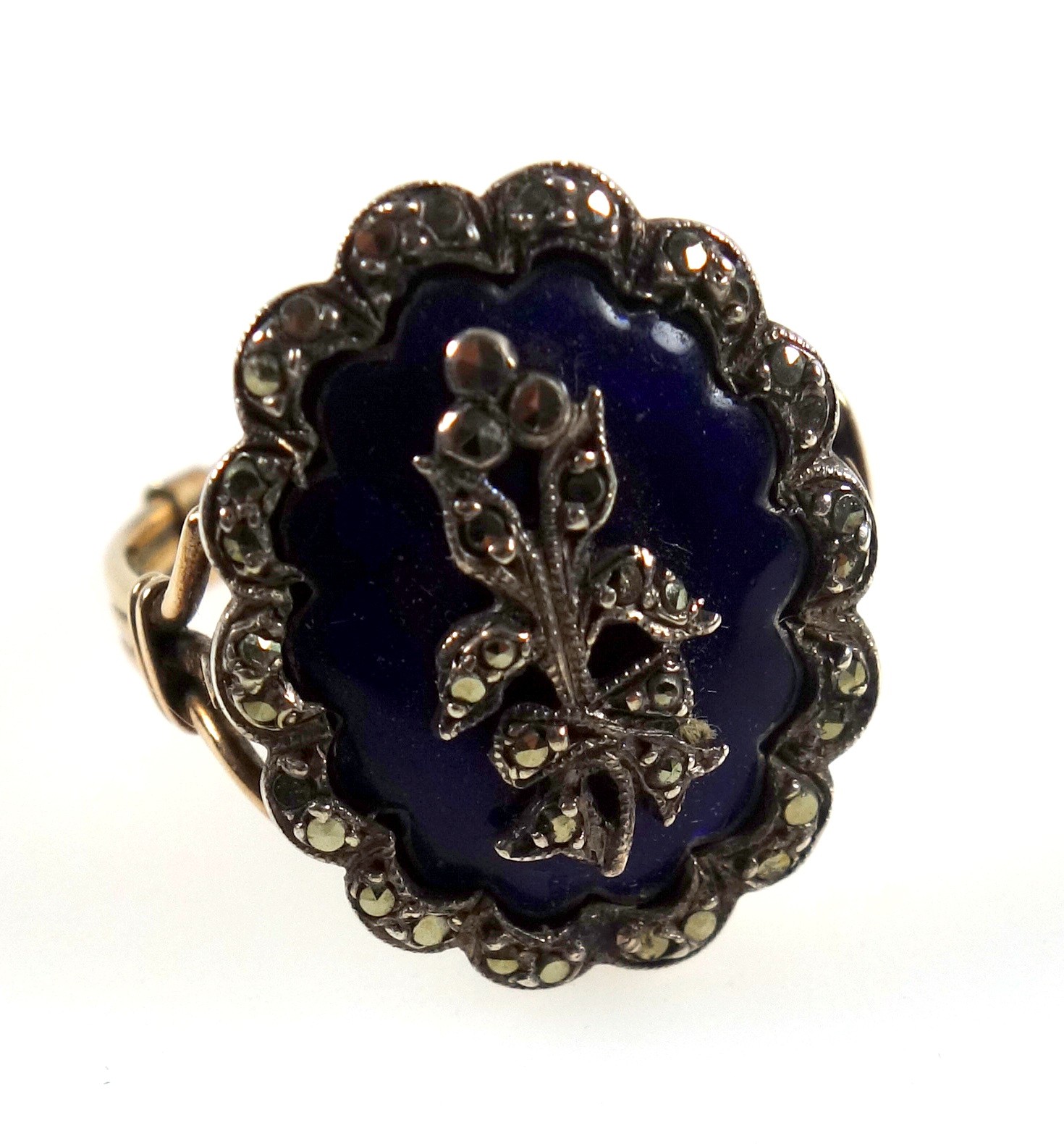 Ring set blue enamel and marcasite in silver and gold, size P1/2, cased (2) - Bild 3 aus 5