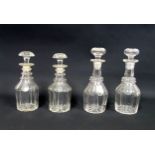 Pair of early Victorian panel cut mallet shape decanters, each with a double ringed necks and