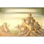 Renner, Painting of a waterside castle in a barren landscape, oil on canvas, signed, 61 x 91cm