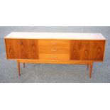 Uniflex sepele and rosewood finish sideboard with 3 central drawers flanked by 2 folding doors, on