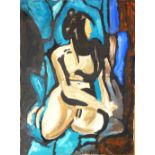 Paul Peterson, Abstract study of a nude woman kneeling, oil on canvas, signed with initials "PP" and
