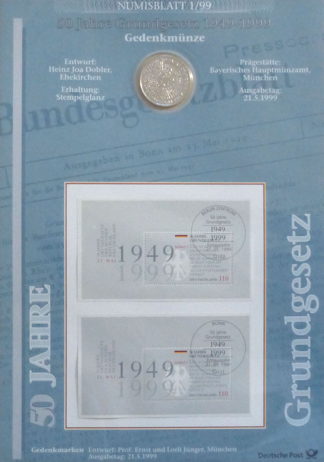 Münzen 1 Album mit 12 Numisblättern der Deutschen Post jeweils mit 10 DM Gedenkmünze und passendem