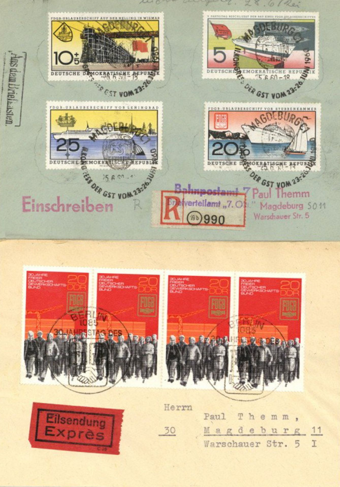 DDR 1955/90 Bestand von ca. 500 Briefen in 6 Briefalben, dabei Einschreiben und Eilboten,