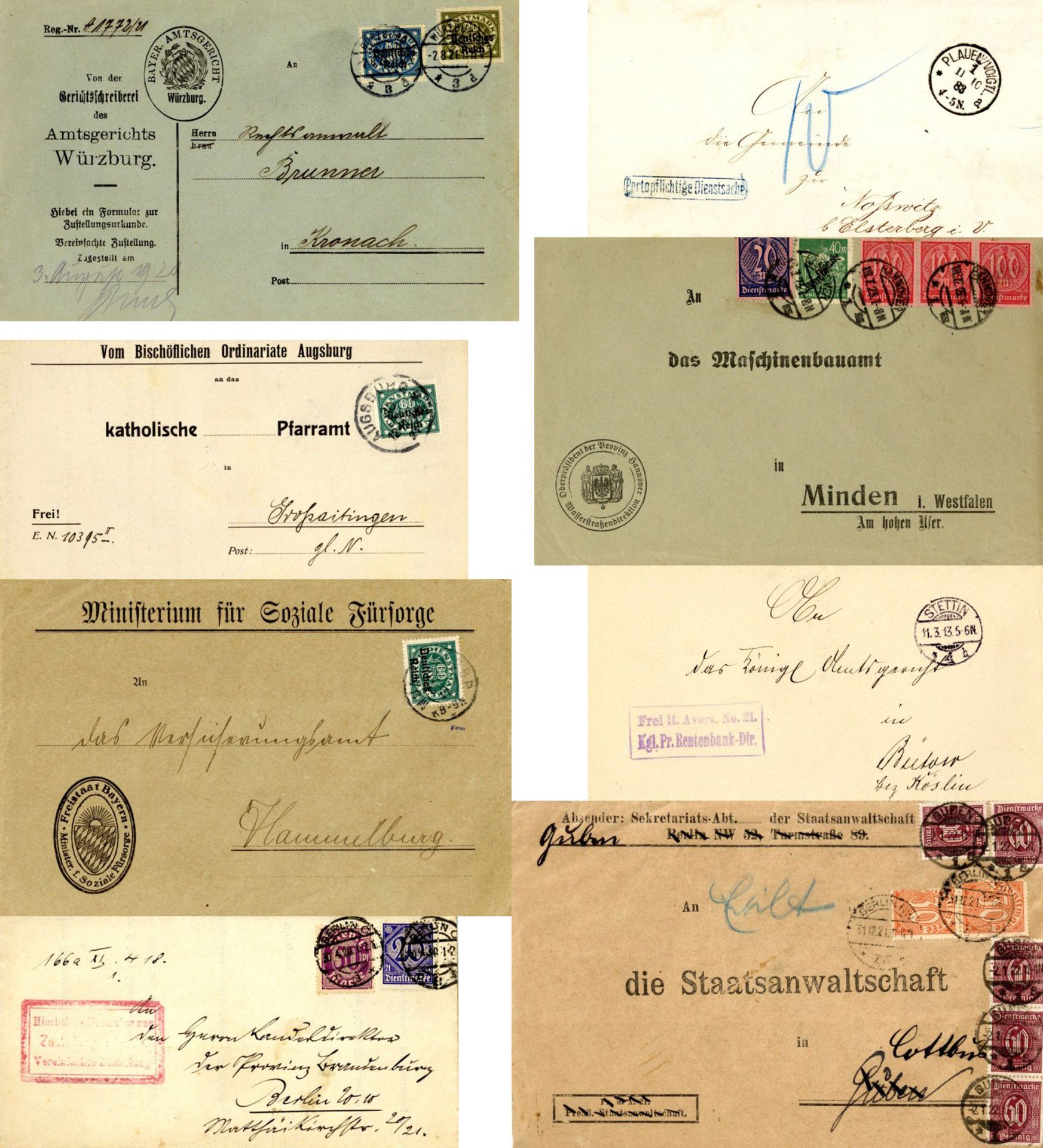 Deutsches Reich Dienst, ca. 1880/1923, etwa 200 Belege, Briefe, Karten, viele Frankaturen, auch Frei