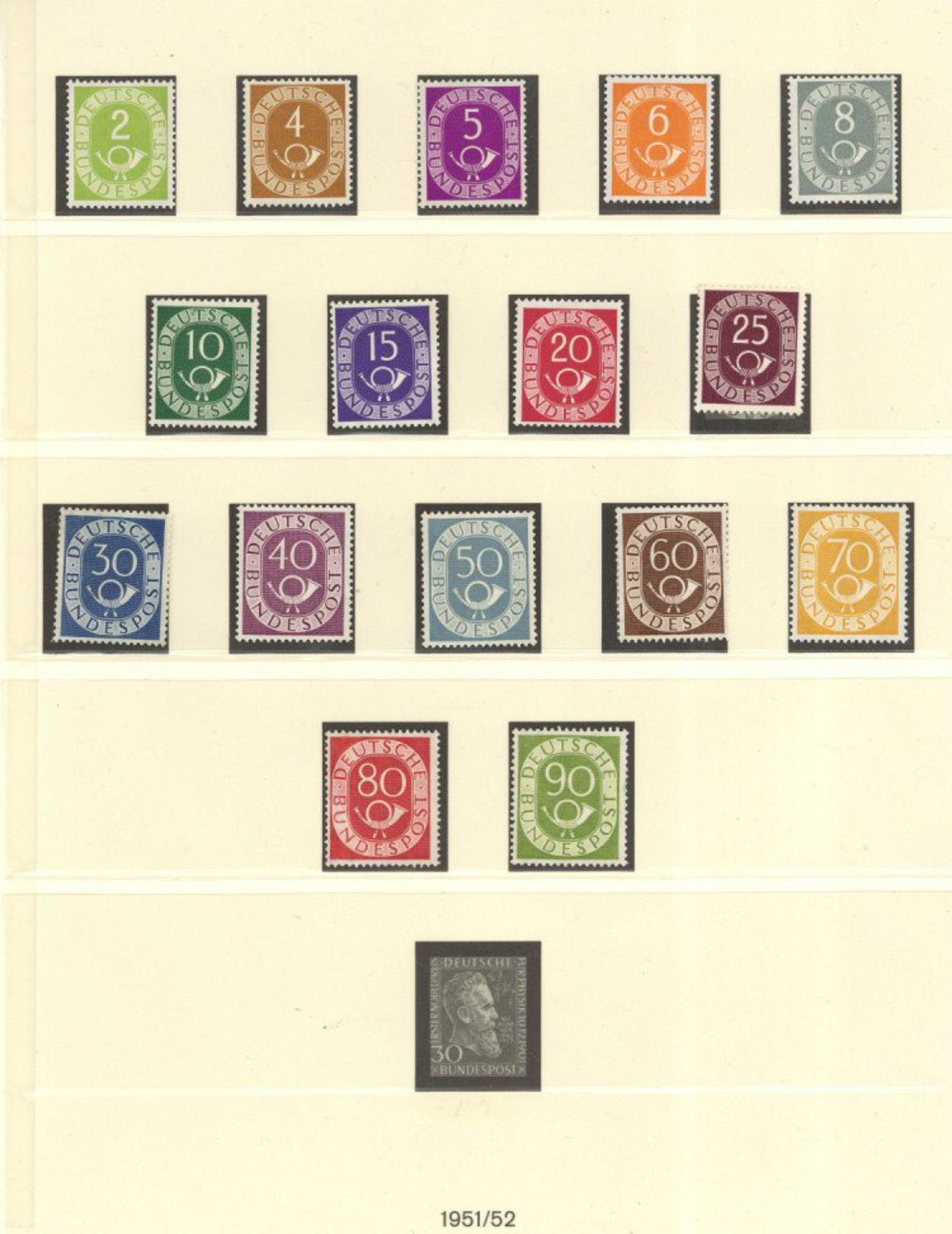 BUND, Mi.Nr.123-38, 1951, 2-90 Pf Posthorn ungebraucht, teils postfrisch, besichtigen