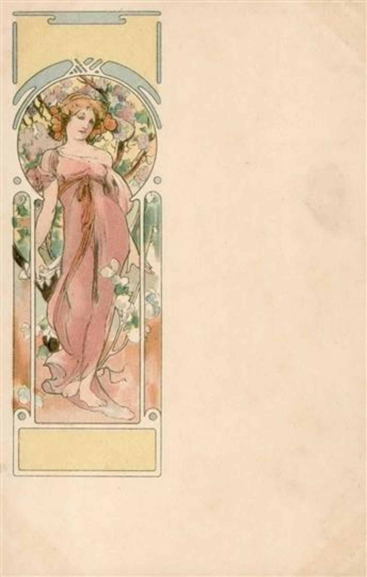 Mucha, Alfons Autumn Lady with blonde hair in pink dress I-II