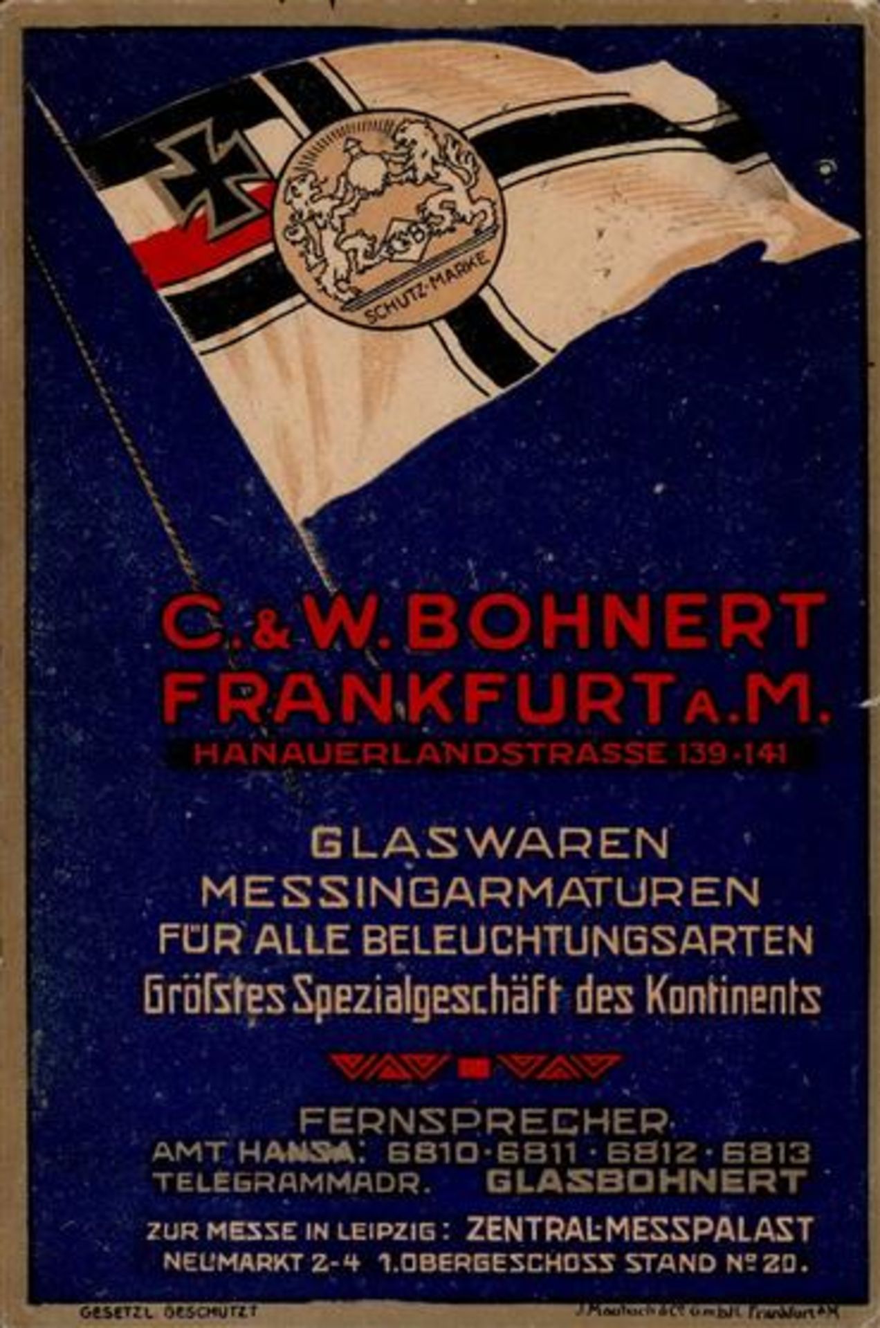 Werbung Frankfurt (6000) Glaswaren Messingarmaturen C. & W. Bohnert Werbe AK I-II (kleiner Einriss)