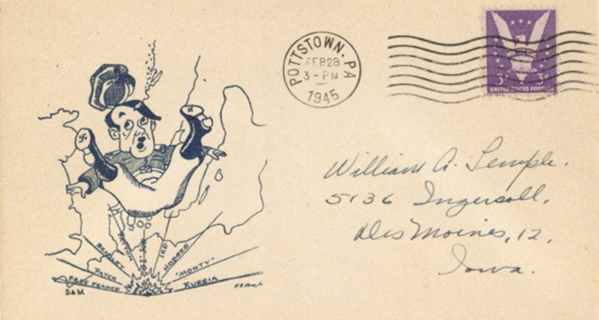 Hitler WK II Karikatur Briefumschlag USA I-II