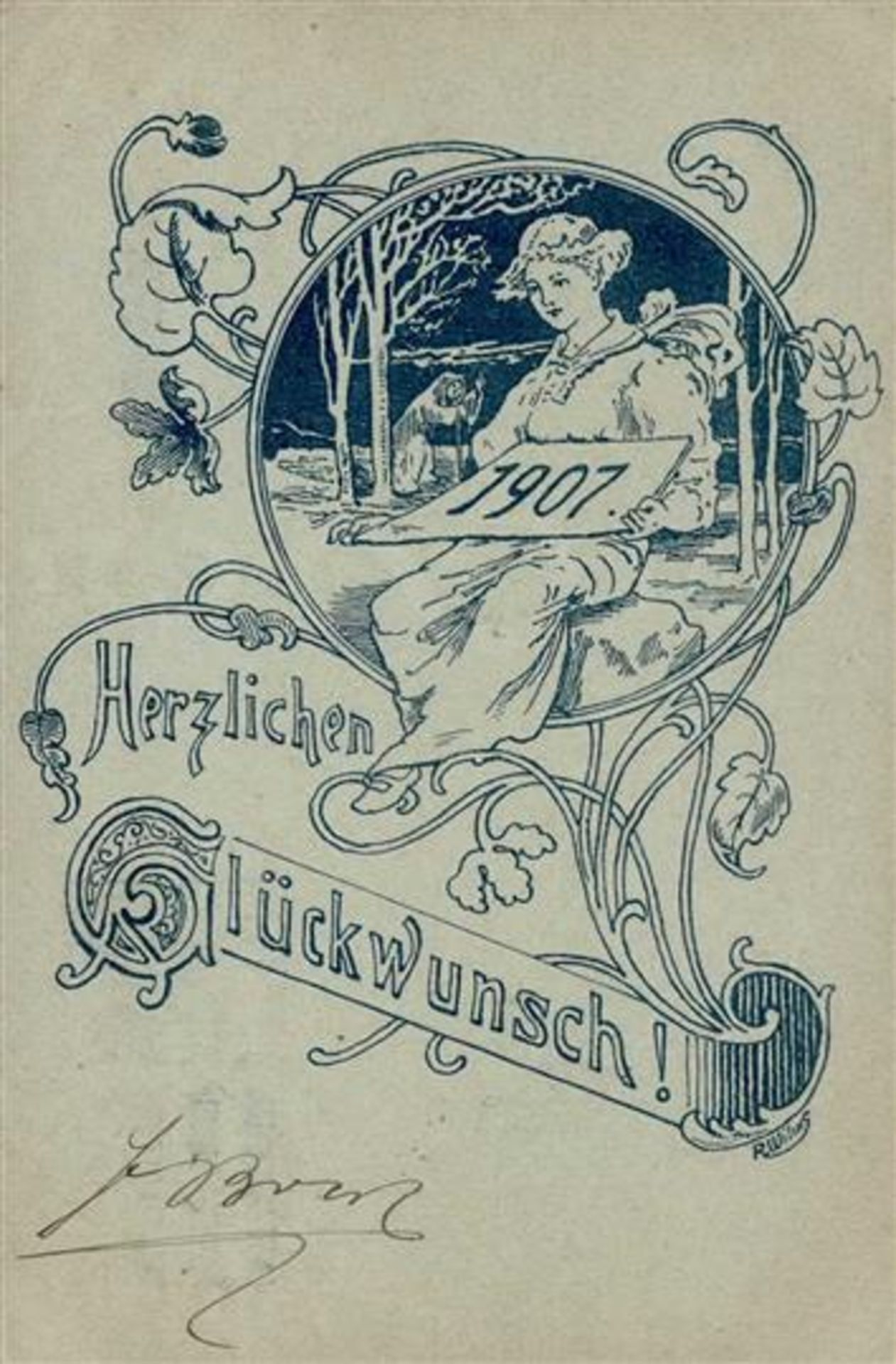 Handgemalt Neujahr sign. Wilms, R. Künstlerkarte 1906 I-II