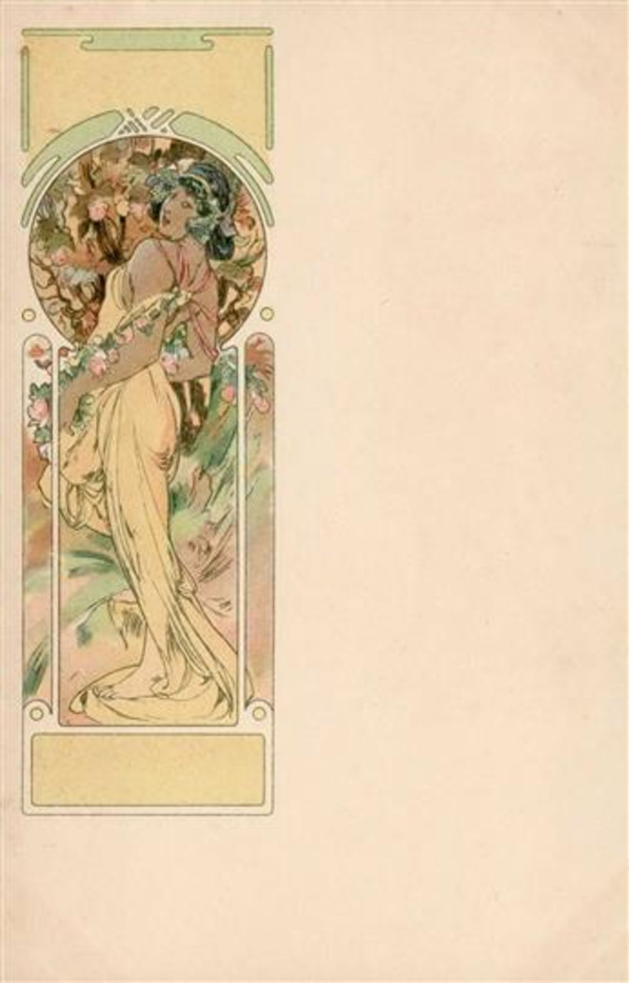 Mucha, Alfons Summer Lady with dark hair in yello dress I-II