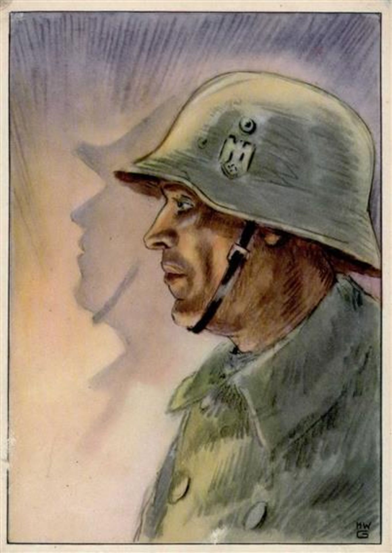 Propaganda WK II Soldat Künstler-Karte sign. Gipser, H. W. II (Stauchung, Abschürfung)